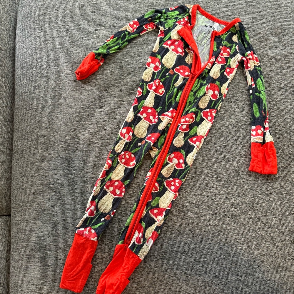 Magical Muses bamboo toddler footie pajamas with mushrooms